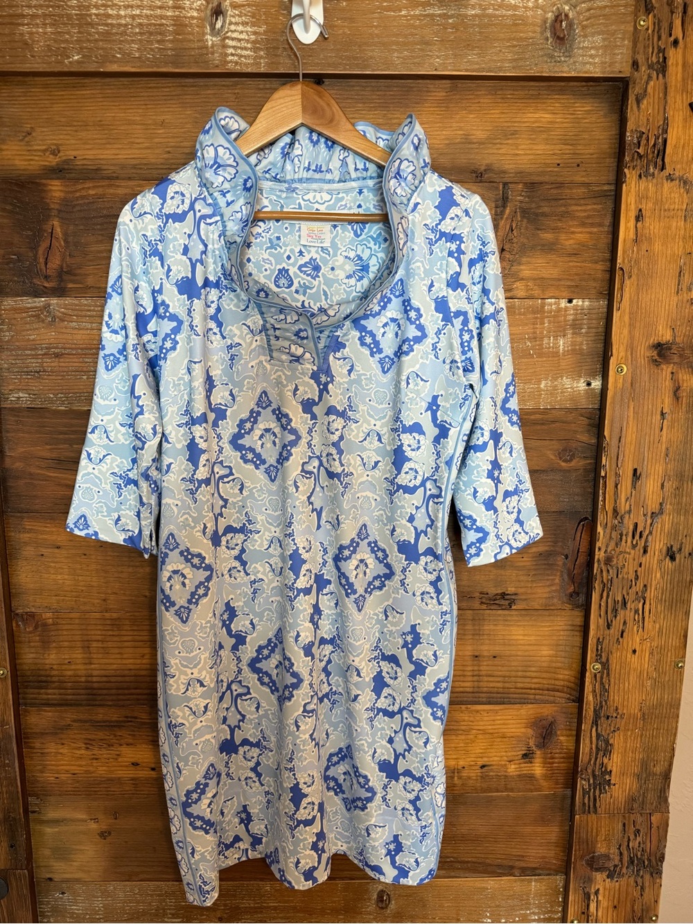 Gretchen Scott Light Blue and White Paisley Midi Dress